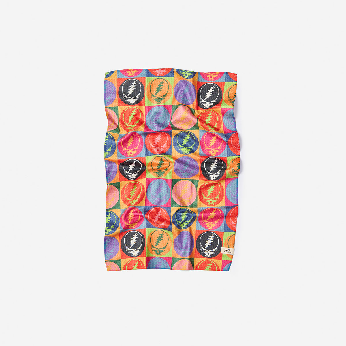Kitchen towel, quick-dry fabric, allover circular graphic pattern.