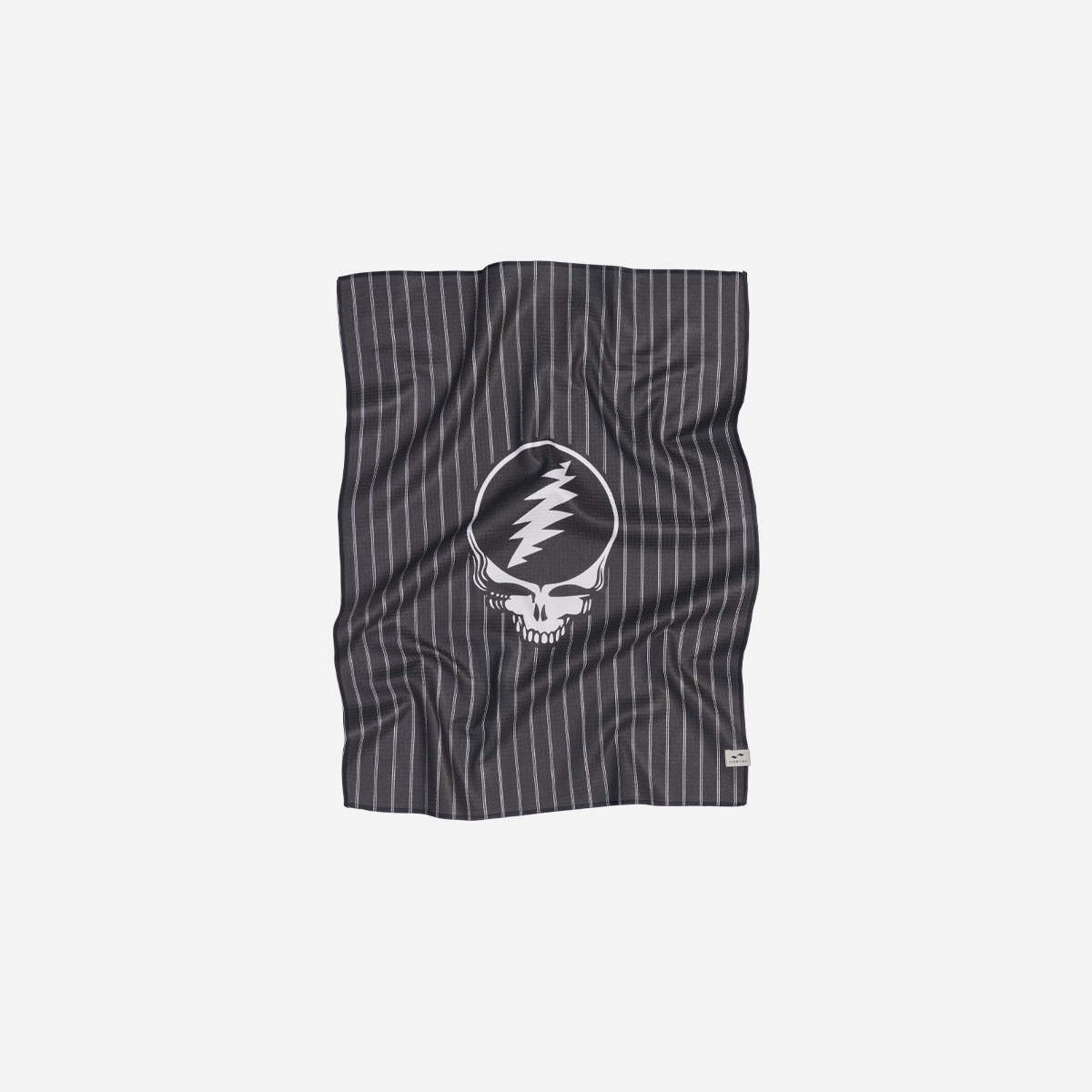 Kitchen towel in quick-dry fabric, black pinstripes, skull and lightning bolt graphic.