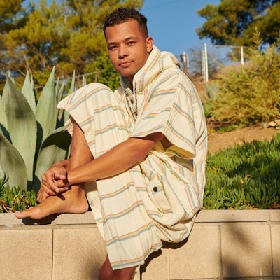 Baja Stripe Fouta Lightweight Turkish Poncho - Cream
