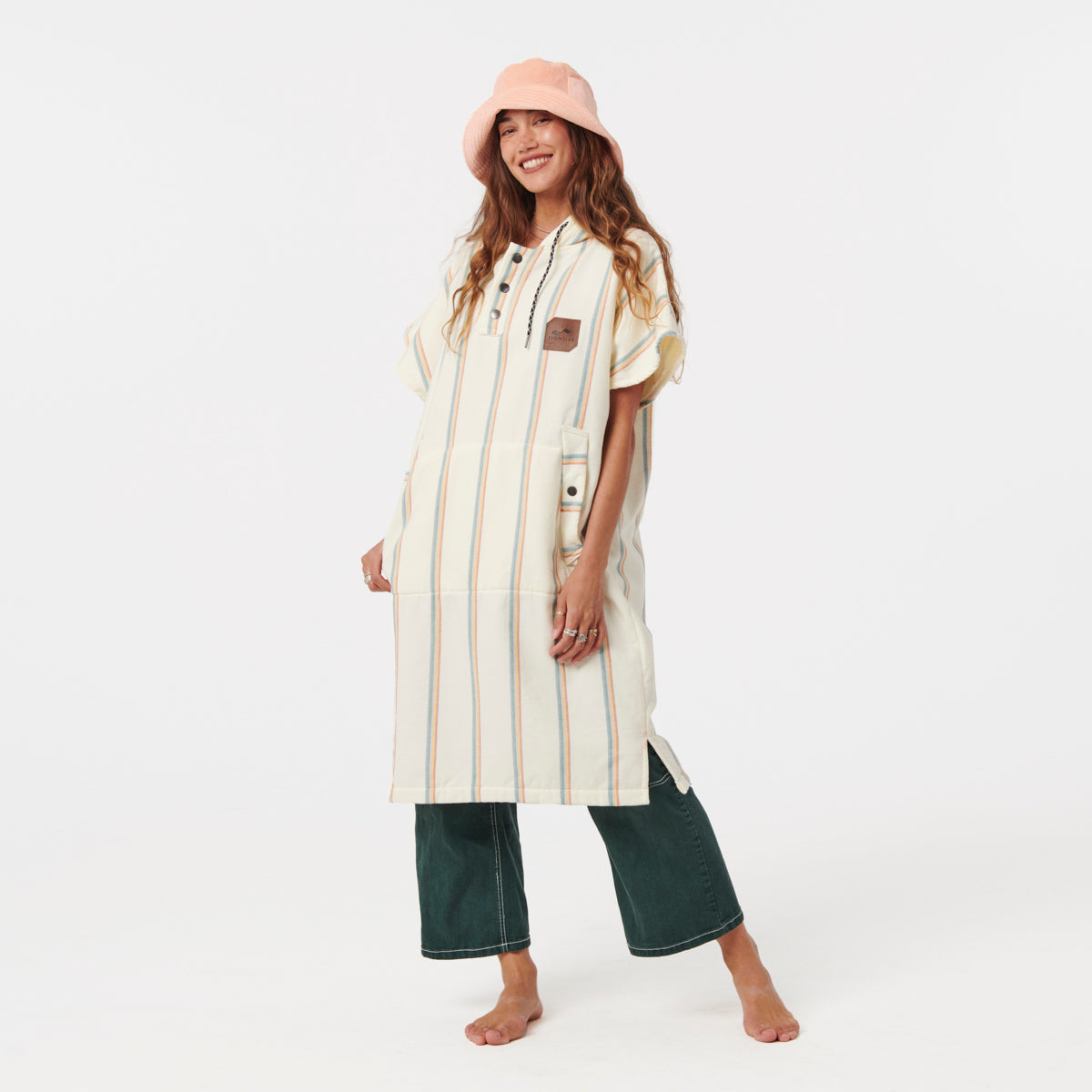 Baja Stripe Fouta Lightweight Turkish Poncho - Cream