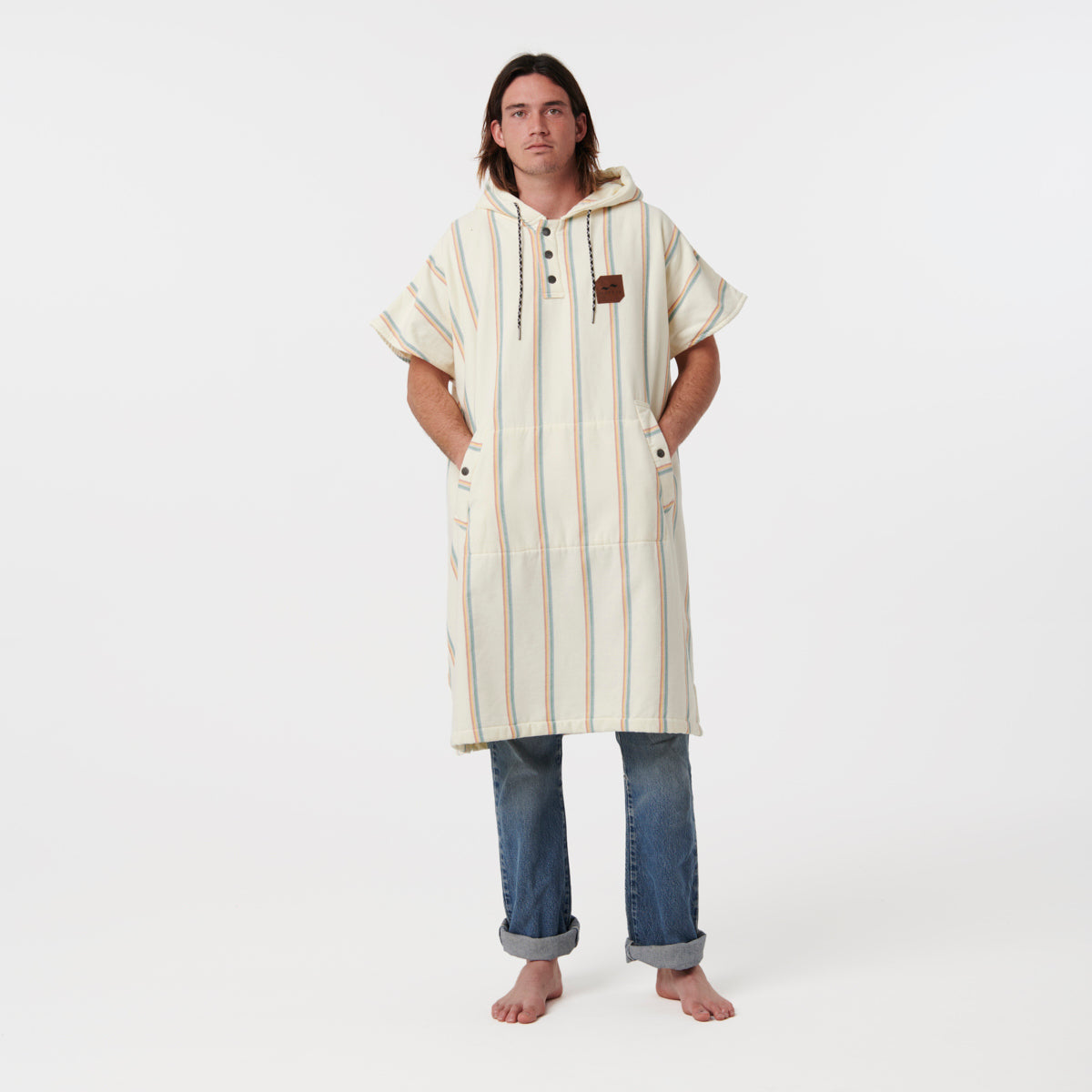 Baja Stripe Fouta Lightweight Turkish Poncho - Cream