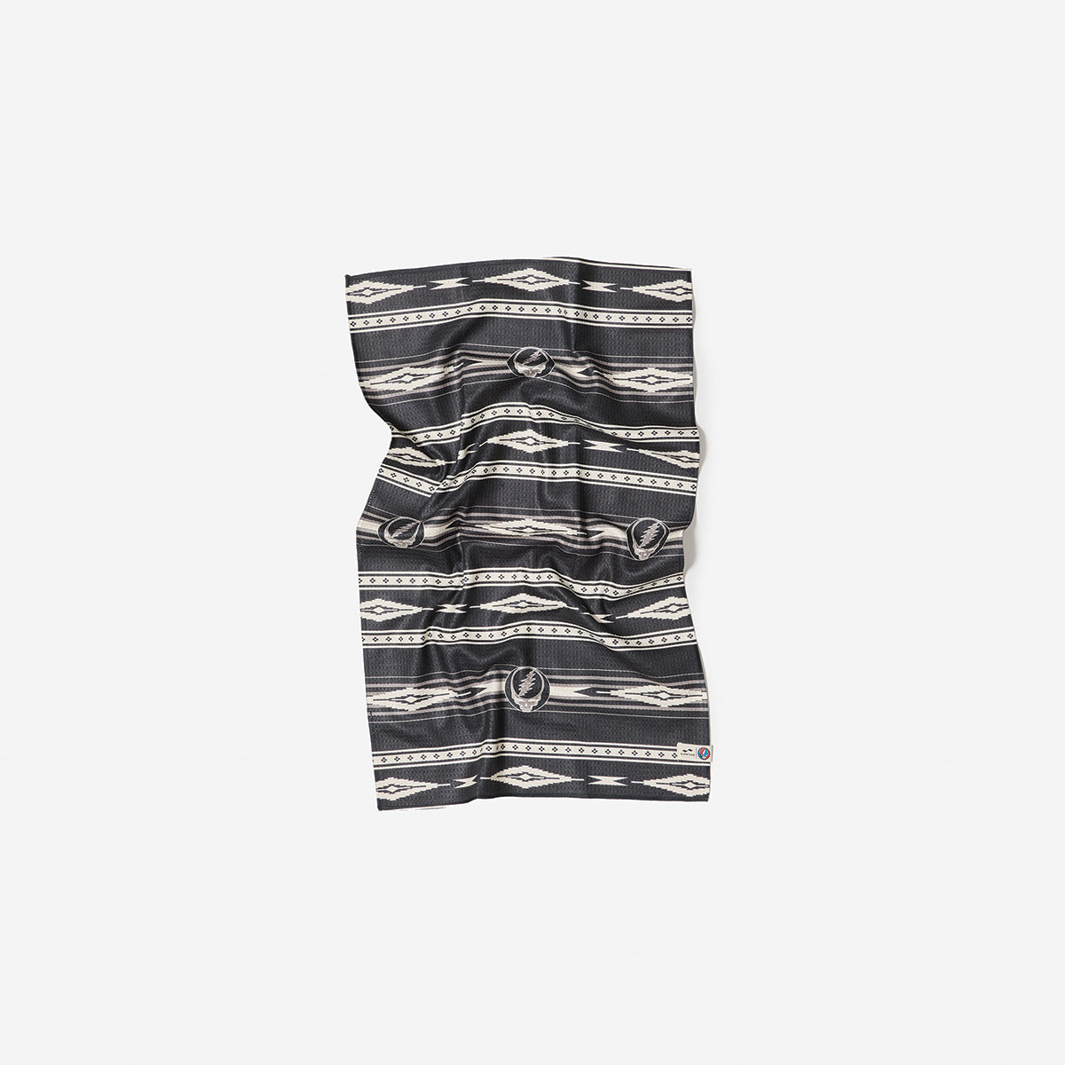 Waffle towel in recycled material with black and white vintage graphics.